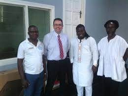 Rev Agyarkwaa on the left with President Obour and Daddy Bosco with a British Council official