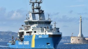 The Swedish coastguard ship Poseidon, pictured after a migrant rescue operation earlier this summer, is part of an EU-led mission in the Mediterranean.