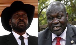 Mr Kiir (left) snubbed the treaty last week which was signed by his rival Riek Machar.