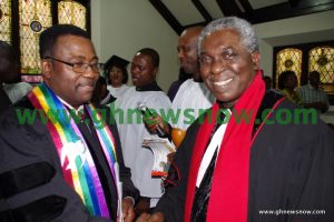 Rev. Frimpong Manso in a handshake with Dr. David Ofori, past Moderator, New York City Presbytery (PCUSA)